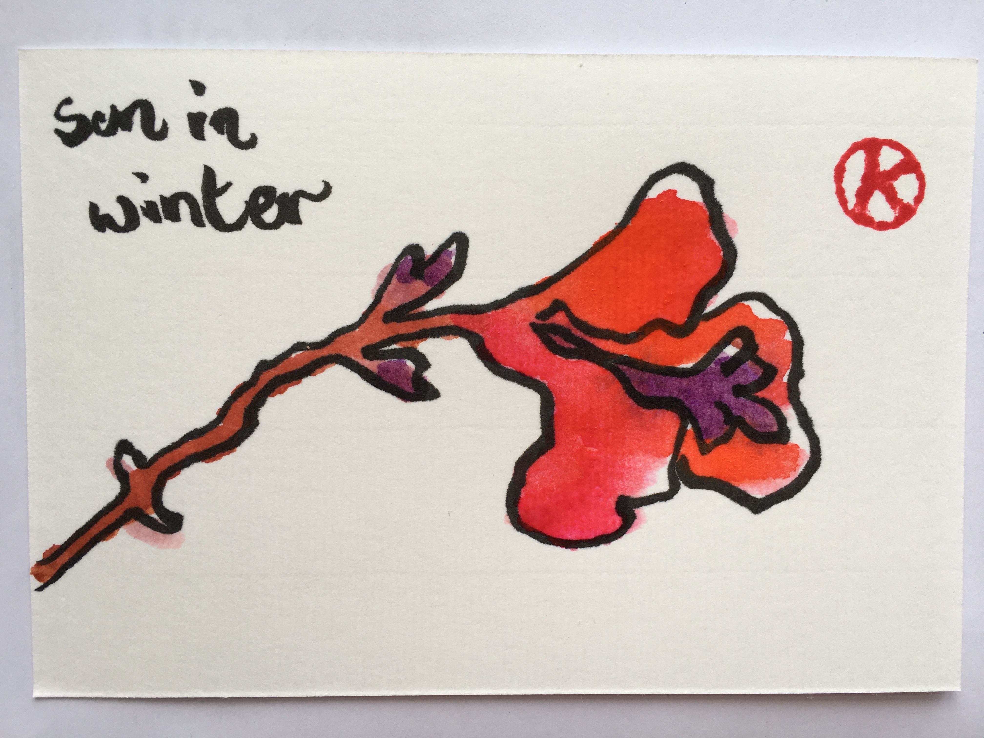 red flower etegami card